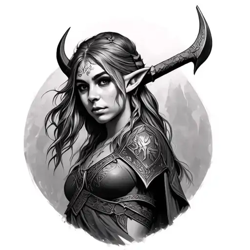female Viking elf tattoo design idea