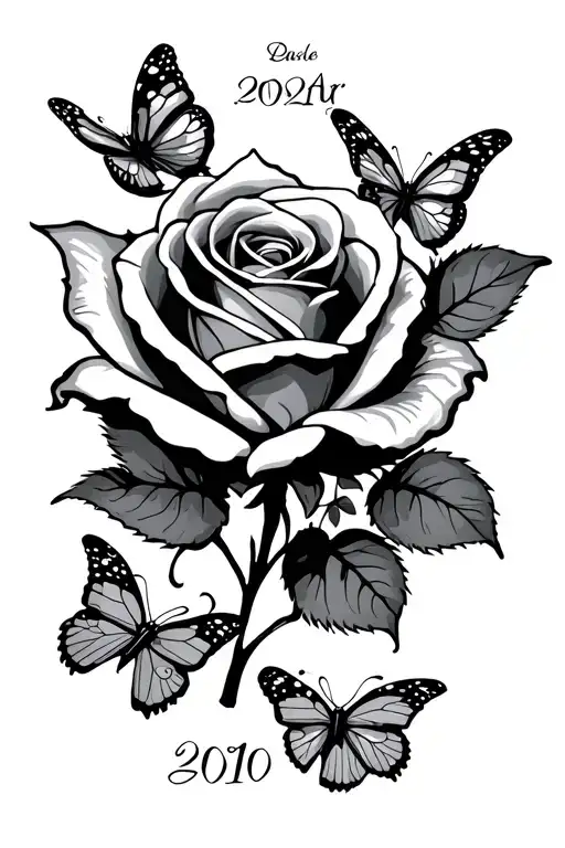 rose with butterflies around it with the date 2010 on wrist tattoo design idea