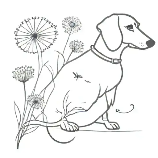 dachshund dandelions tattoo design idea