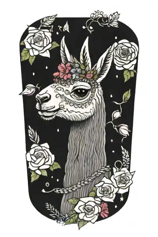 llama with flower crown knitting a blanket tattoo design idea