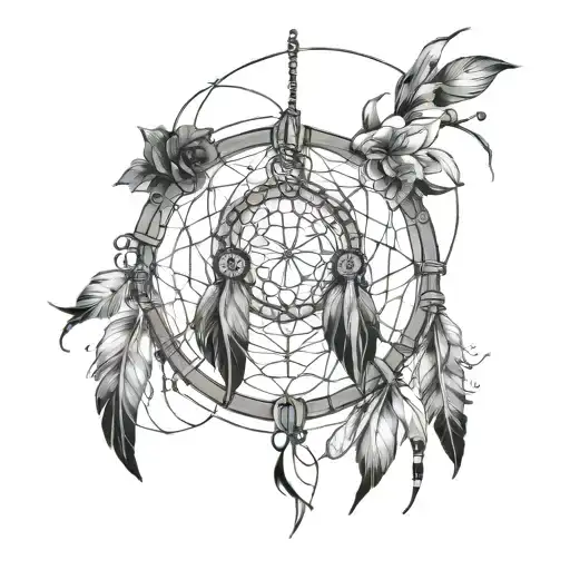 A shibari-inspired design intertwined with a dreamcatcher, incorporating elements of electronic music tattoo design idea