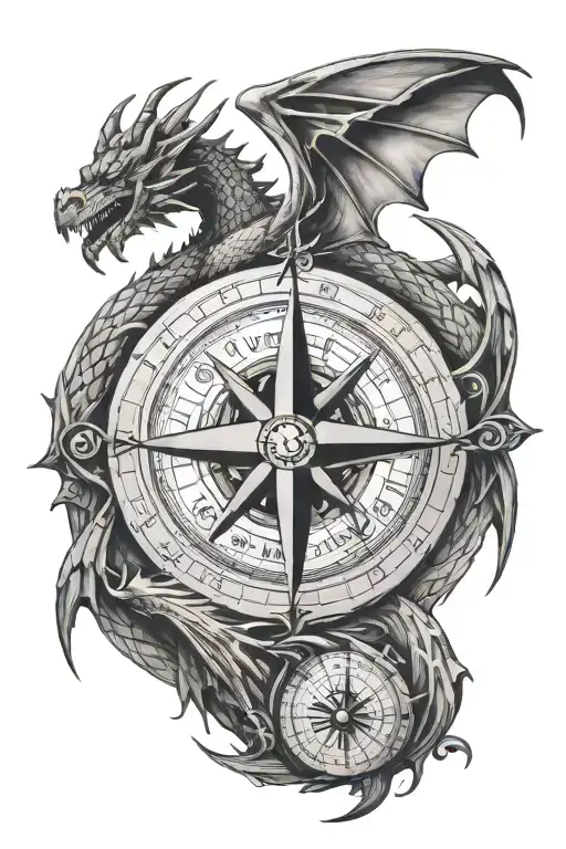 dragon, compass Viking symbol for family members tattoo design idea