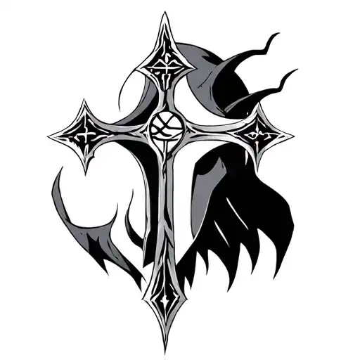 Ulquiorra Cifer helmet and a orthodox cross and a symbol of overcoming depression tattoo design idea