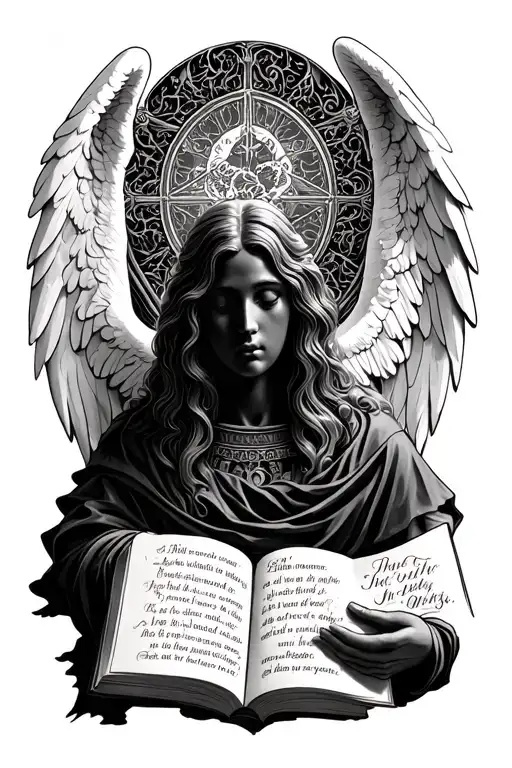 Angel with no face and bible verse tattoo design idea