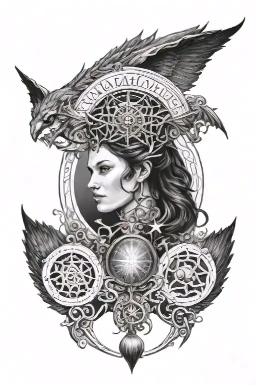 Create an image for an arm sleeve tattoo that includes elements from my favorite books, The wheel of time, mistborn, The tattoo design idea