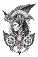 Create an image for an arm sleeve tattoo that includes elements from my favorite books, The wheel of time, mistborn, The tattoo design idea