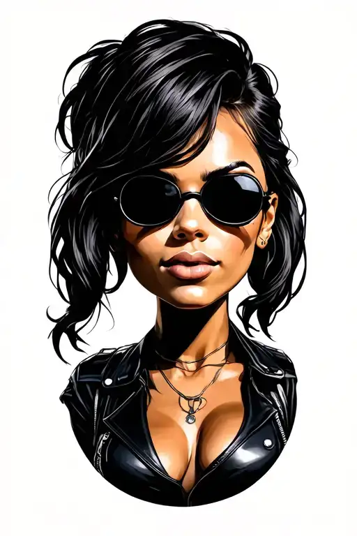 create a cartoon egg woman wearing biker leathers add sunglasses tattoo design idea