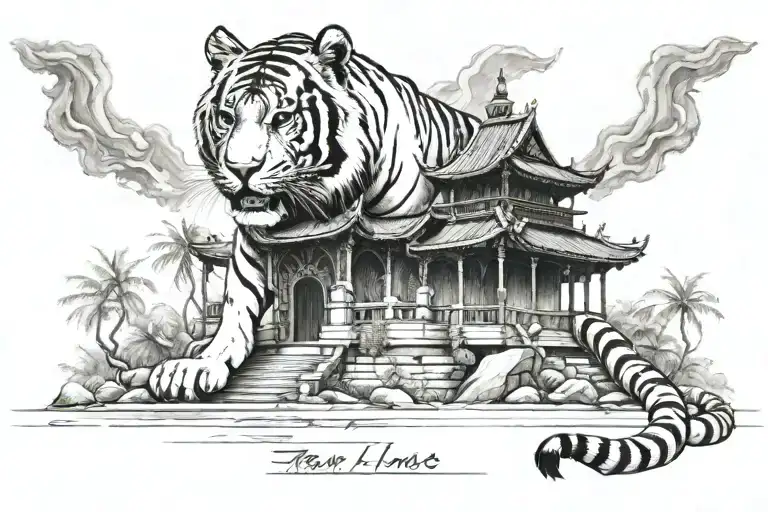 Tiger laos temple tattoo design idea