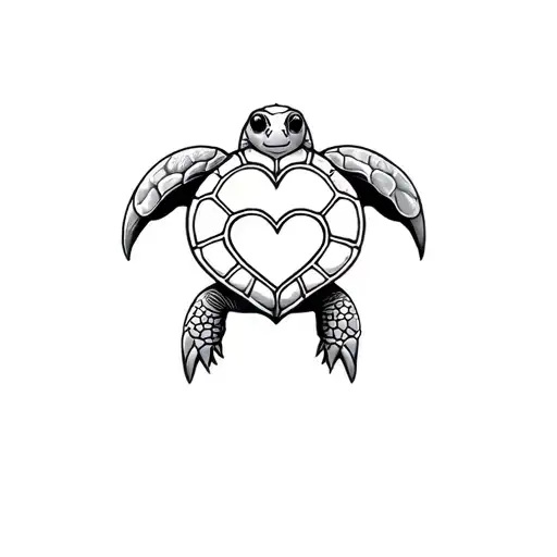 turtle with a heart peace sign shell tattoo design idea
