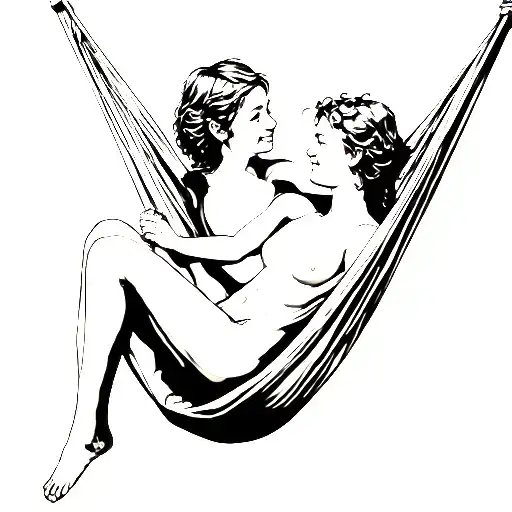 two people in a hammock children holding hands tattoo design idea