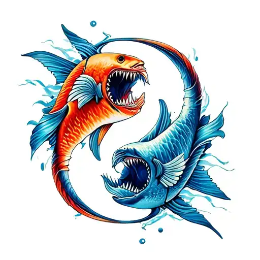 shark and fish yin yang tattoo design idea