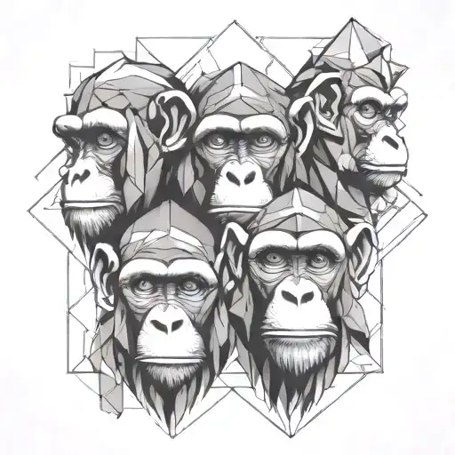 THREE WISE MONKEY HEADS DEPICTING: "SEE NO EVIL, SPEAK NO EVIL, HEAR NO EVIL" tattoo design idea