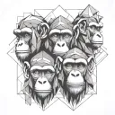 THREE WISE MONKEY HEADS DEPICTING: "SEE NO EVIL, SPEAK NO EVIL, HEAR NO EVIL" tattoo design idea