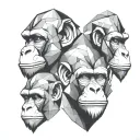 THREE WISE MONKEY HEADS DEPICTING: "SEE NO EVIL, SPEAK NO EVIL, HEAR NO EVIL" tattoo design idea
