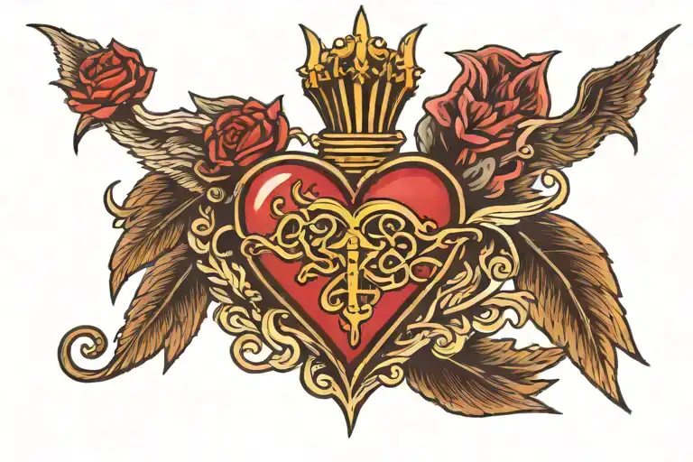 sacred heart with bat wings surrounded tattoo design idea