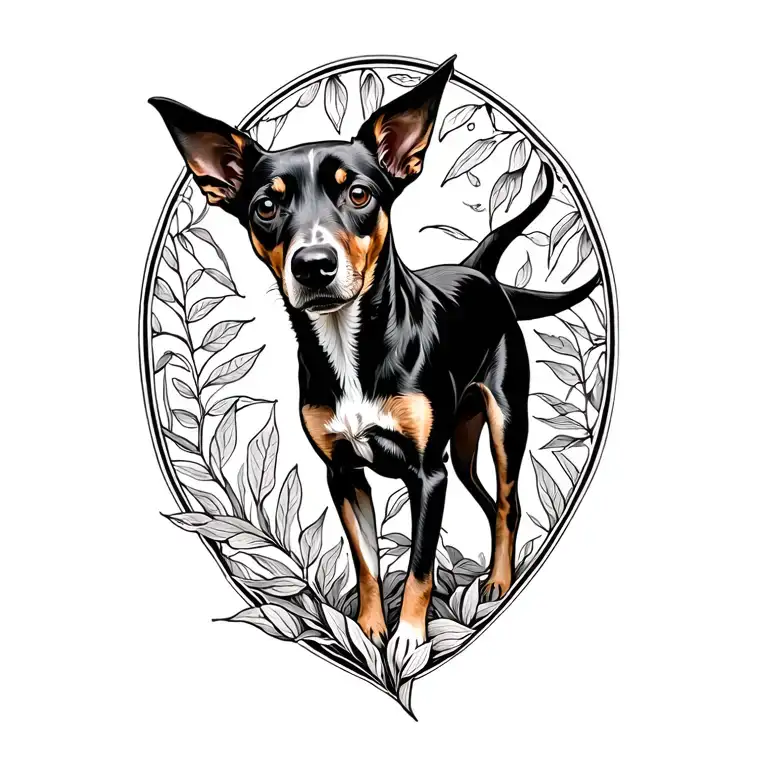 gum leaves and kelpie dog breed tattoo design idea