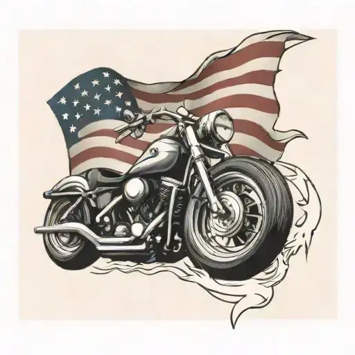 ghost rider + harley davidson motorcycle logo american flag floating tattoo design idea
