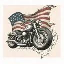 ghost rider + harley davidson motorcycle logo american flag floating tattoo design idea