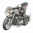 ghost rider + harley davidson motorcycle logo american flag floating tattoo design idea
