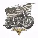 ghost rider + harley davidson motorcycle logo american flag floating tattoo design idea