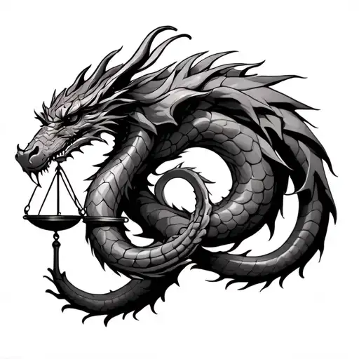 Libra scale balanced dragon wrapped loosely fire tattoo design idea