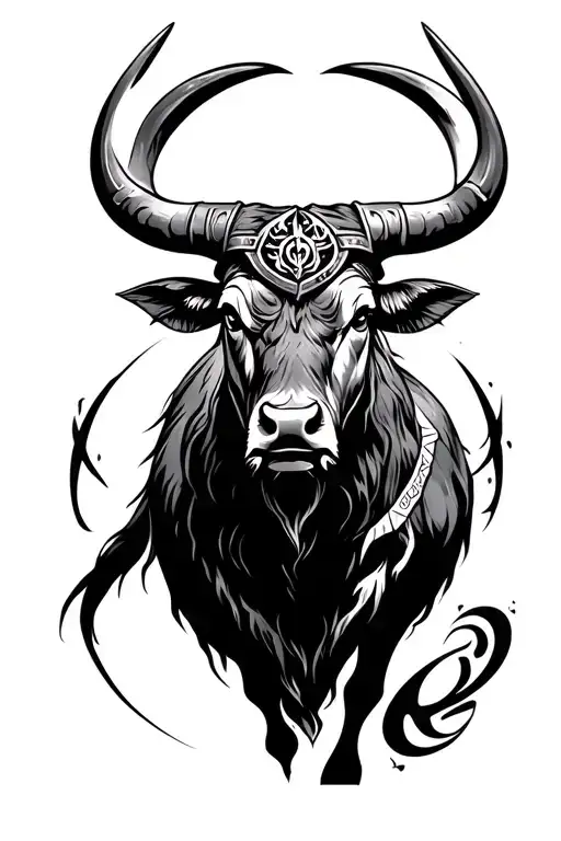 viking gods and symbols inspired tattoo and zodiac sign taurus bull  tattoo design idea