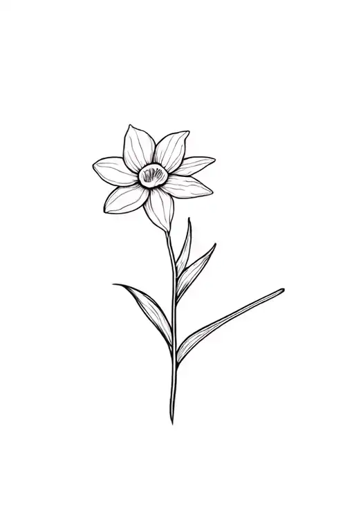 fine line daffodil flower in black and white tattoo design idea