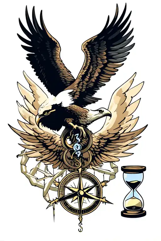 angel of death, eagle ready to land, DNA strand, hourglass, compass tattoo design idea