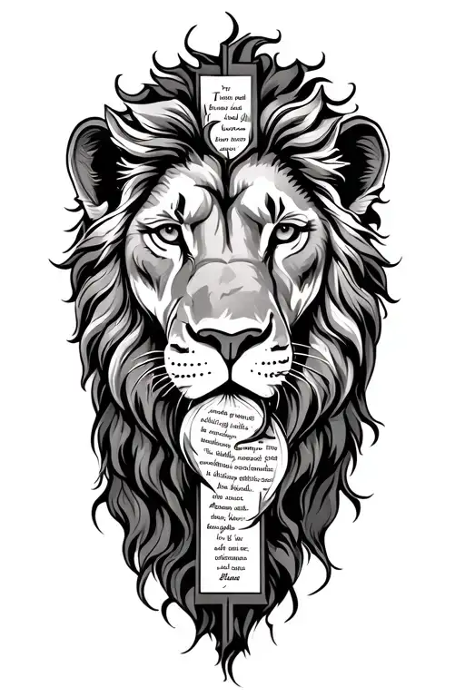 lion and cross with bible verse tattoo design idea