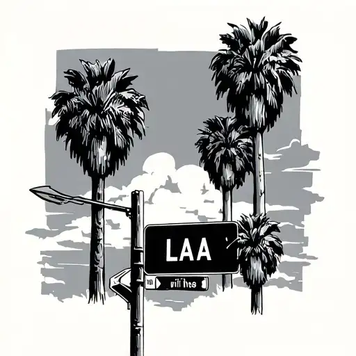 LA palm trees and street signs tattoo design idea