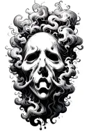 ghost face rising from smoke billowing tattoo design idea