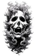 ghost face rising from smoke billowing tattoo design idea
