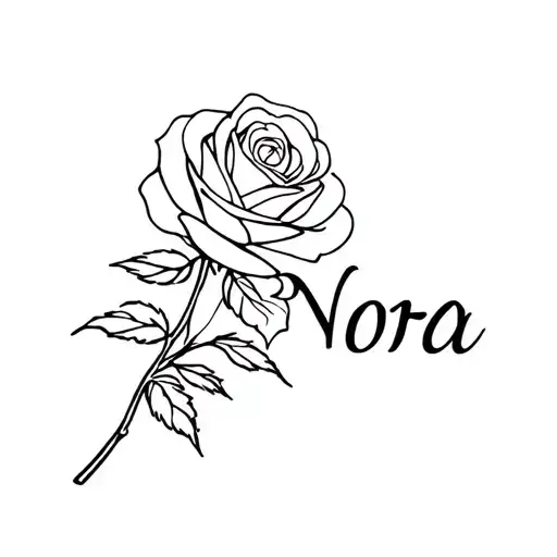 rose and a name Nora tattoo design idea