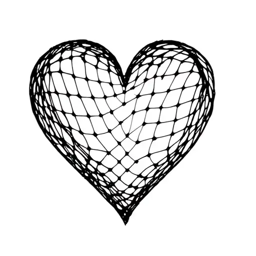 3d heart partially overlayed by a thin net sliding off tattoo design idea