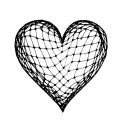 3d heart partially overlayed by a thin net sliding off tattoo design idea