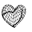 3d heart partially overlayed by a thin net sliding off tattoo design idea