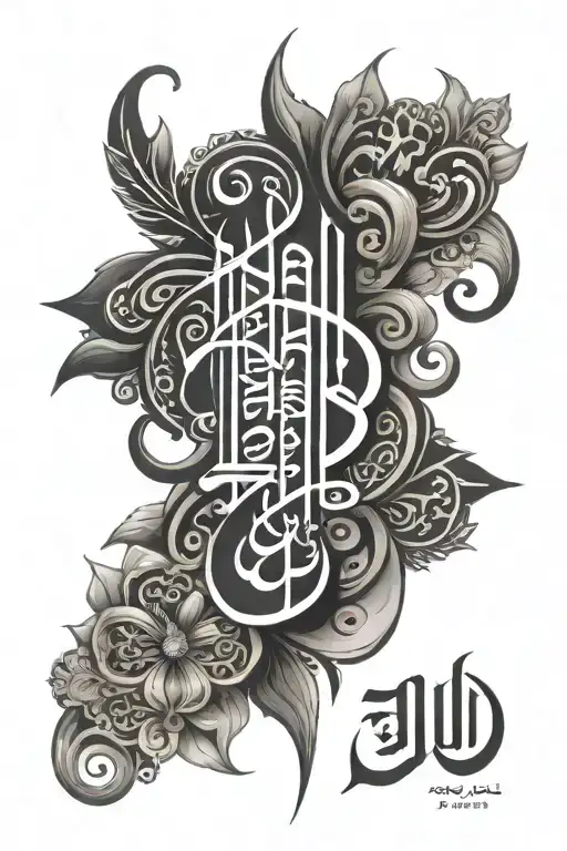 I want to do a vertical back tattoo featuring an Arabic calligraphy of the following statement و أما عن نعم الله ف أولهم tattoo design idea