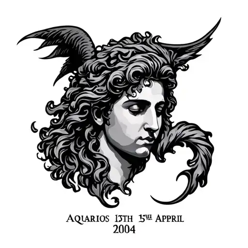 aquarius sign with roman birth date 15th April 2004 tattoo design idea