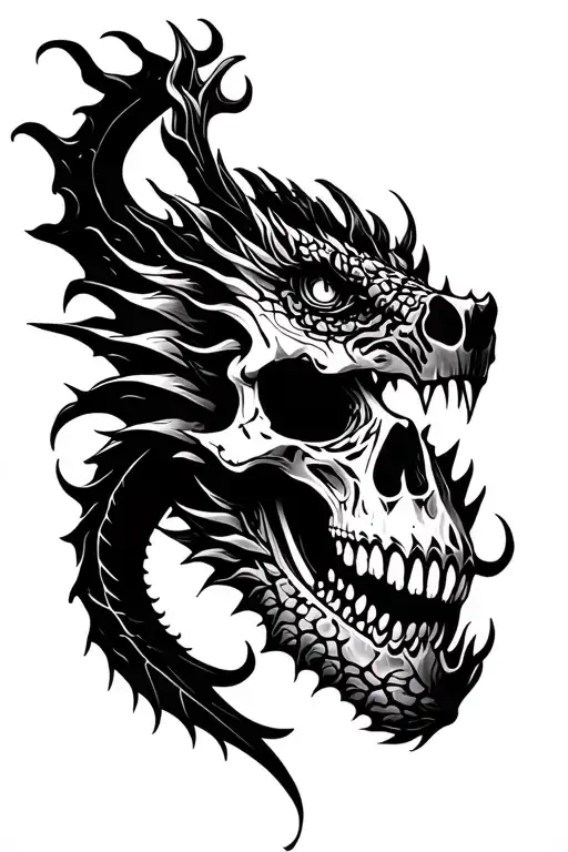 tribal dragon crushing skull tattoo design idea