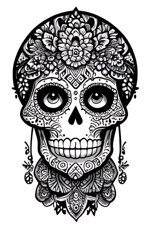 "Olivia" sugar skull, aztec geo patern tattoo design idea