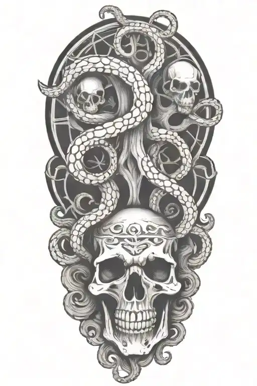 kraken overtaking skull tattoo design idea