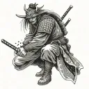 A samurai warrior wielding a gun instead of a sword, blending traditional and modern elements tattoo design idea