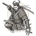A samurai warrior wielding a gun instead of a sword, blending traditional and modern elements tattoo design idea