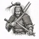A samurai warrior wielding a gun instead of a sword, blending traditional and modern elements tattoo design idea