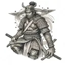 A samurai warrior wielding a gun instead of a sword, blending traditional and modern elements tattoo design idea