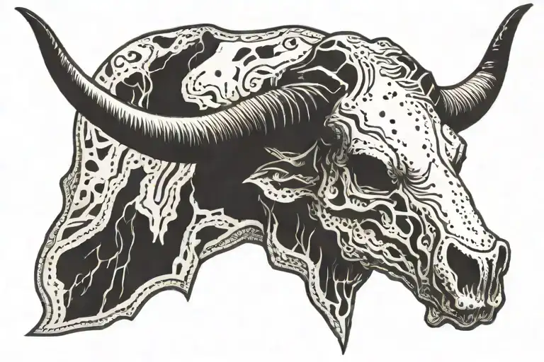 Longhorn head one half a skull tattoo design idea