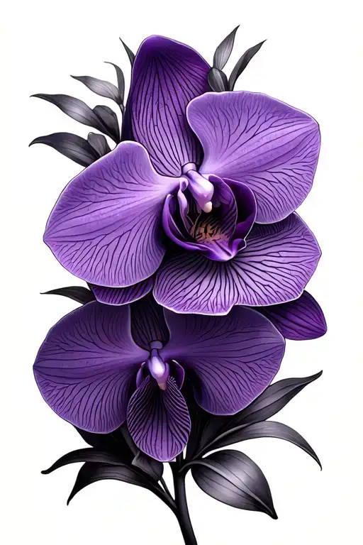 Black and Violet orchids with rosario and cruz tattoo design idea