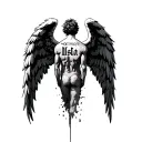 gaurdian angel  wings spread wide across shoulder blades upper back biblical style male name isla hidden in design front tattoo design idea