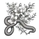 i want branch cherry blossom, a big flower and a snake tattoo design idea