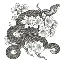 i want branch cherry blossom, a big flower and a snake tattoo design idea